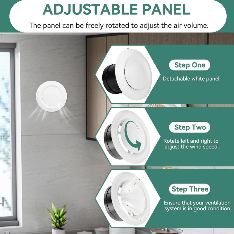Frdhee 2PCS 4in Round Soffit Vents, White ABS Round Exhaust Air Vent Cover for Exhaust Fan, Inline Duct Fan, Dryer Vent, HVAC Ventilation, Attic & Home Venting (4in) - Image 3